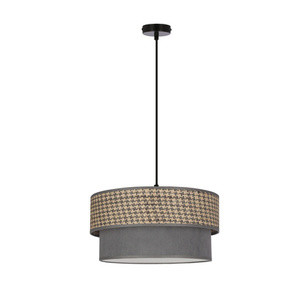 Czarna lampa wisząca 1 punkt światła do salonu KARRARA abażur szaro-beżowy