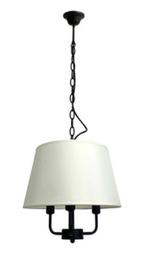 Czarna lampa wisząca 3-punktowa do salonu PASTERI z beżowym abażurem