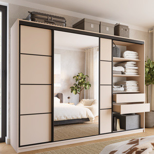 WYPRZEDAŻ Duża szafa przesuwna z lustrem do sypialni 280 cm LOFT beż piaskowy