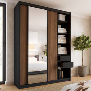 WYPRZEDAŻ Wysoka szafa przesuwna z lustrem 180 cm do sypialni LOFT MAX orzech