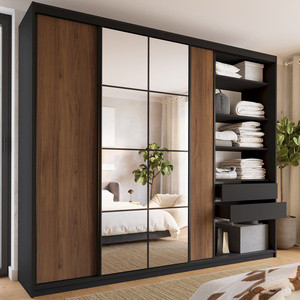 Wysoka szafa przesuwna z lustrem 280 cm do sypialni EDGE MAX orzech