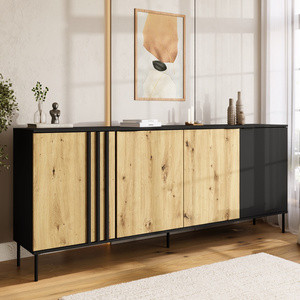 Komoda 220 cm czterodrzwiowa RUSTICA do salonu czarna
