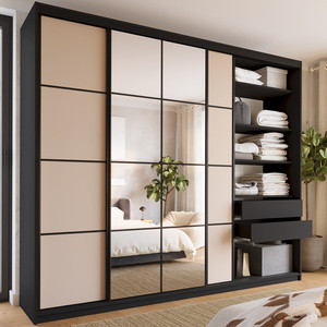Beżowa szafa przesuwna z lustrem 280 cm do sypialni EDGE MAX