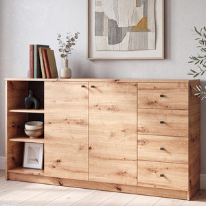 Dwudrzwiowa komoda 160 cm z szufladami i półkami do salonu ERIS dąb artisan