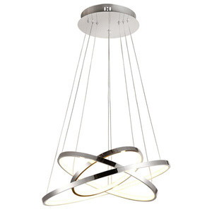 Srebrna lampa wisząca LED zintegrowana do salonu LUNE potrójny ring