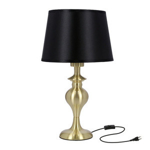 Czarna lampa stołowa gabinetowa do biura PRIMA GOLD abażur czarny