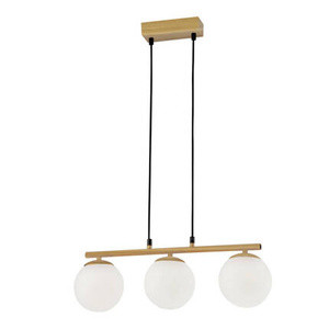 Brązowa lampa wisząca 3-płomienna do salonu CARRINE drewno metal szkło