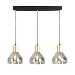 Złota lampa wisząca 3-płomienna do salonu GREGORY szkło-metal