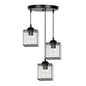 Czarna lampa wisząca talerz z kryształami do salonu GLASSIA 3-płomienna