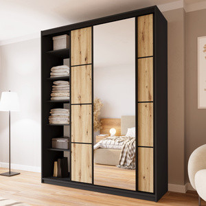 Szafa trzydrzwiowa przesuwna z lustrem 180 cm dąb artisan LARGO PLUS