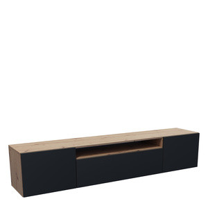 Nowoczesna szafka RTV 200 cm wisząca do salonu LANTOS dąb artisan + czarny