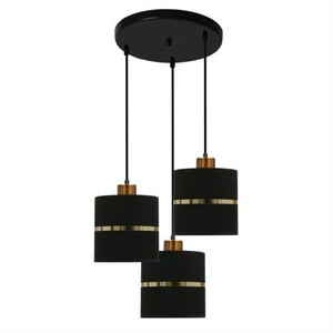 Czarna lampa wisząca talerz 3 płomienie do salonu ASSAM złoty abażur