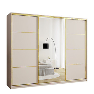 WYPRZEDAŻ Beżowa duża szafa przesuwna z lustrem 250 cm GOLD NEW