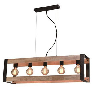 Czarna lampa wisząca z regulacją wysokości do salonu VARNA drewno metal 5xE27
