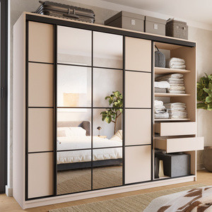 Beżowa szafa przesuwna z lustrem 250 cm do sypialni EDGE