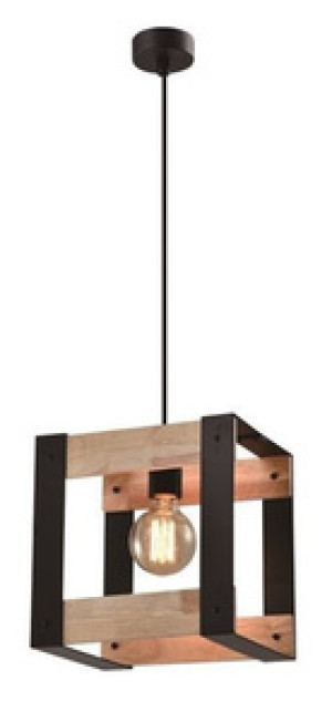 Czarna lampa wisząca metalowa z drewnem do salonu VARNA E27