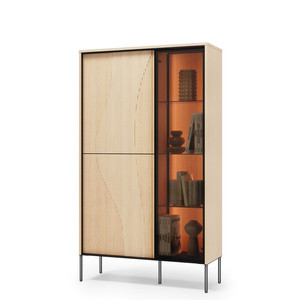Witryna 92 cm do salonu przeszklona FLOW dąb Vincenza bielona LED