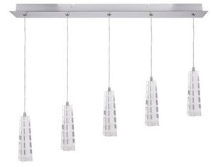 Srebrna lampa wisząca listwa 5-płomienna do salonu EMO chrom kryształ IP20