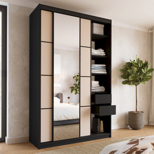 Wysoka beżowa szafa przesuwna z lustrem 150 cm LOFT MAX