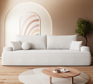 WYPRZEDAŻ Kremowa sofa boucle z funkcją spania do salonu CARMELLO