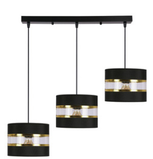 Czarna lampa wisząca 3-punktowa do salonu PANDY abażur czarny-złoty