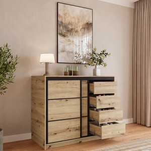 Dwudrzwiowa komoda przesuwna 120 cm z szufladami LOFT dąb artisan
