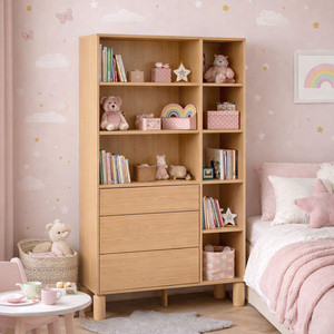 Regał do salonu z szufladami SAVEN dąb bookmatch