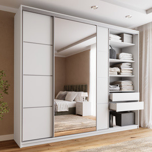 WYPRZEDAŻ Duża biała garderoba szafa przesuwna z lustrem 280 cm TOP MAX