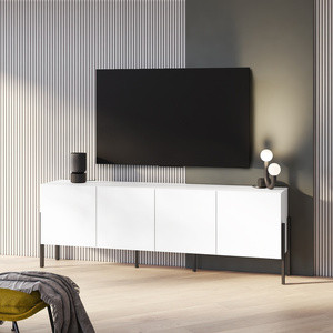 Biała komoda do salonu 204 cm czterodrzwiowa z półkami