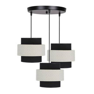 Czarna lampa wisząca z abażurem do salonu BENTA metal rattan