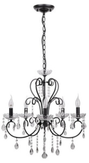 Czarna lampa wisząca z kryształkami do salonu AURORA 5xE14