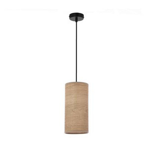 Czarna lampa wisząca z abażurem orzechowym do salonu BALLO E27