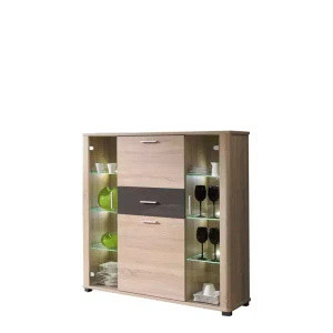 Witryna szklana barek do salonu dąb sonoma 127 cm FULL