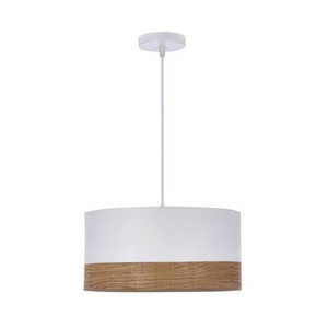 Biała lampa wisząca do salonu BIANCO abażur biało-orzechowy E27