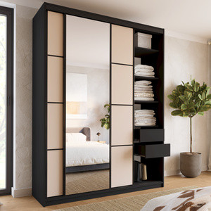 WYPRZEDAŻ Pojemna beżowa szafa przesuwna z lustrem 180 cm LOFT MAX