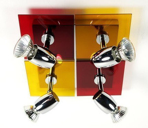 Czerwona żółta lampa sufitowa plafon vintage 4-płomienny Futura metal