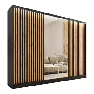 WYPRZEDAŻ Pojemna szafa z lustrem i lamelami LOFT 250 cm wotan