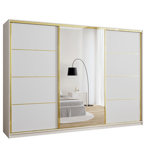 WYPRZEDAŻ Pojemna szafa przesuwna 280 cm GOLD NEW biały mat