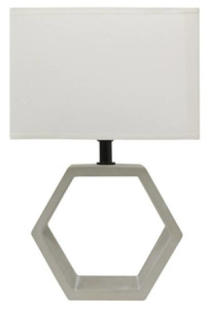 Beżowa lampa stołowa do salonu VIDAL beton tkanina