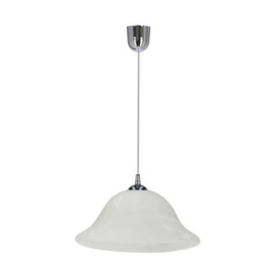 Chromowa lampa wisząca do salonu VERA klosz alabastrowy 1-płomienna