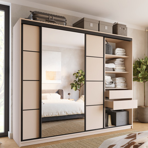WYPRZEDAŻ Duża szafa przesuwna z lustrem do sypialni 250 cm LOFT beż piaskowy