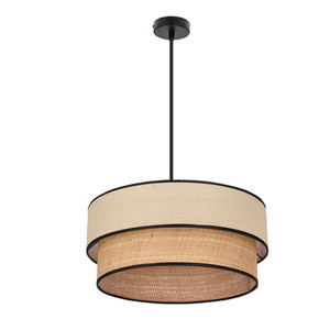 Czarna lampa wisząca do salonu z abażurem kremowym LORENZO