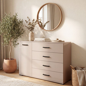 Komoda 120 cm dwudrzwiowa do salonu z szufladami FIORA czarne uchwyty