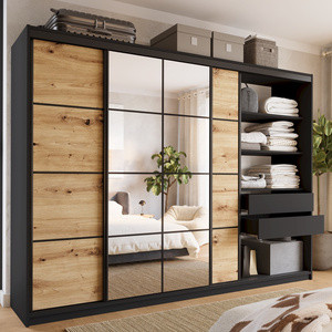 Loftowa szafa przesuwna 280 cm z lustrem i półkami EDGE