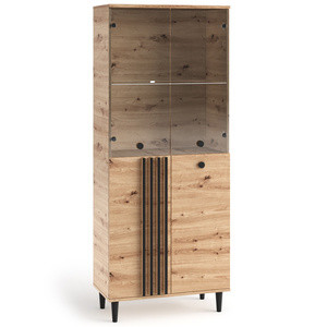 Witryna szeroka 80 cm na książki do salonu LERON dąb artisan z lamelami