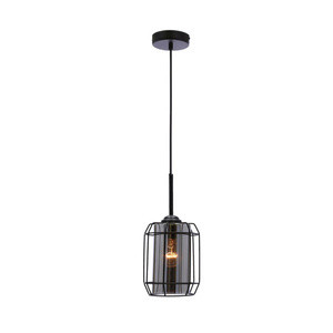 Czarna lampa wisząca do salonu JONERA klosz dymiony metal szkło