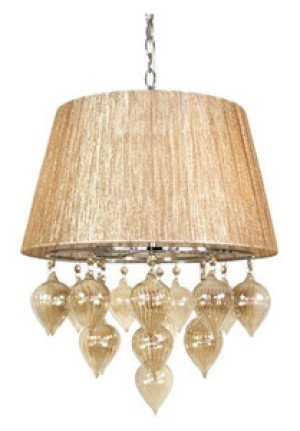 Beżowa lampa wisząca na łańcuszku do salonu ELISSA metal tekstylna