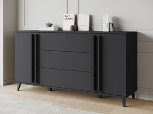Czarna komoda 150 cm z szufladami do salonu HOMELY