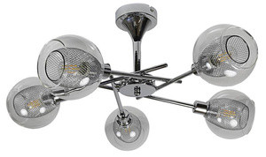 Srebrna lampa wisząca sufitowa żyrandol do salonu OZZO metal szkło