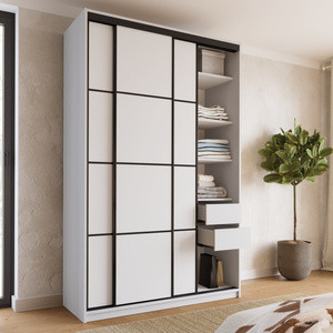 Biała trzydrzwiowa szafa przesuwna 150 cm LOFT MAX z szufladami